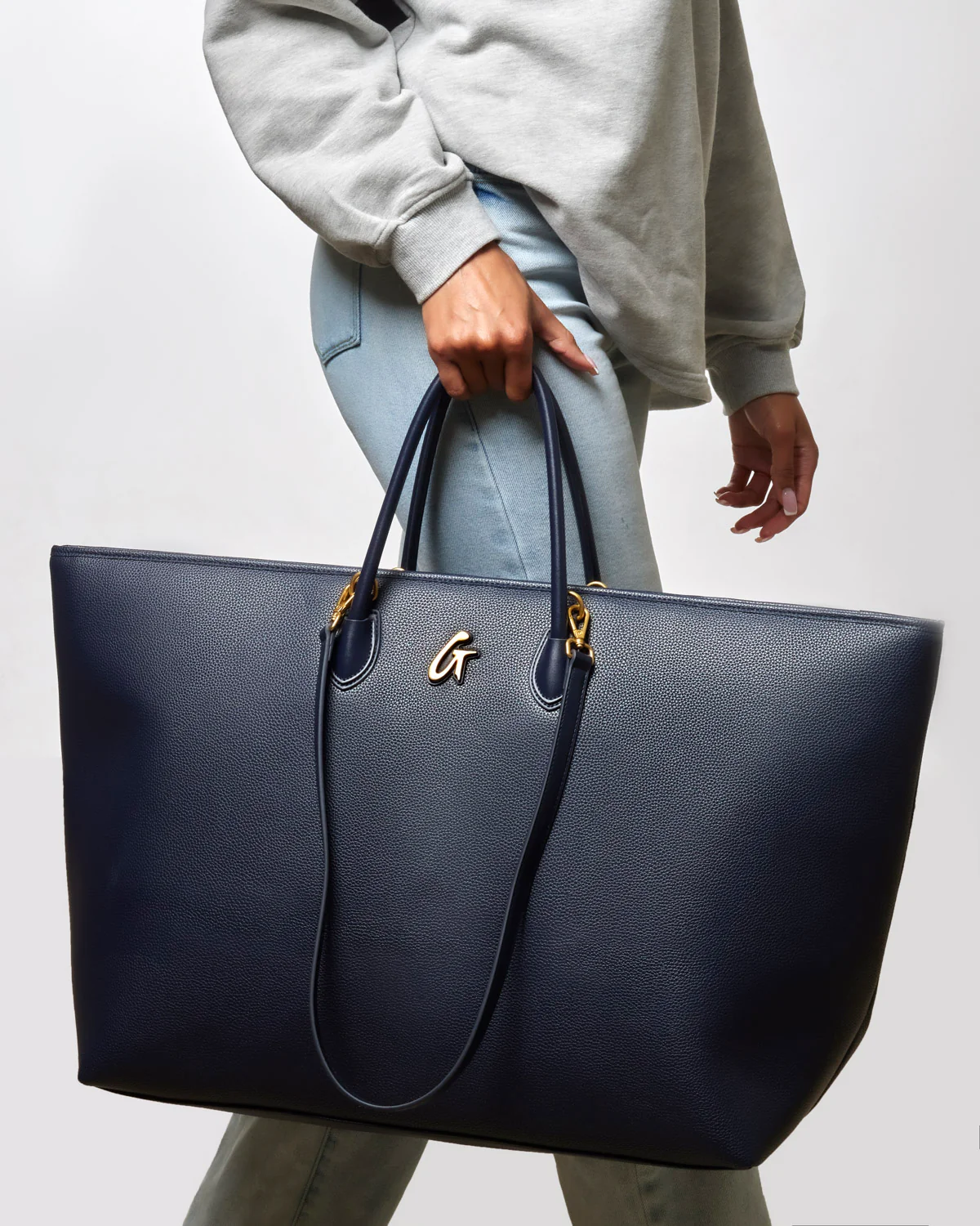 JUMBO PEBBLE TOTE BAG - NAVY - Image 9