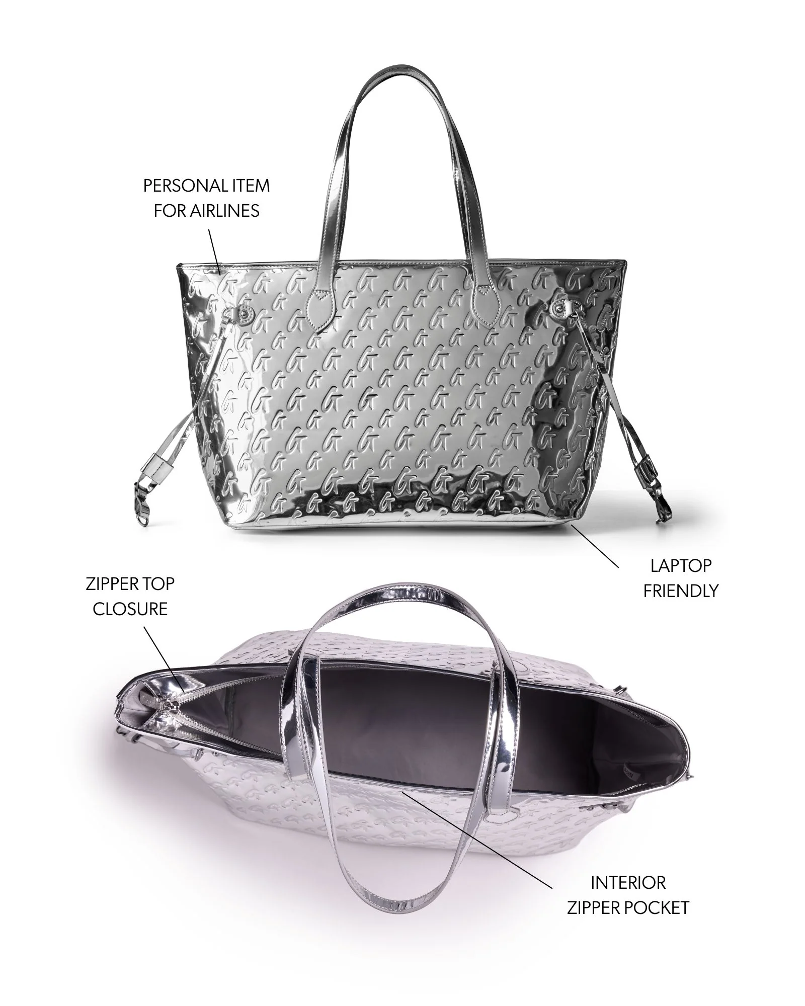 METALLIC MONOGRAM GLAM TOTE - METALLIC SILVER - Image 6