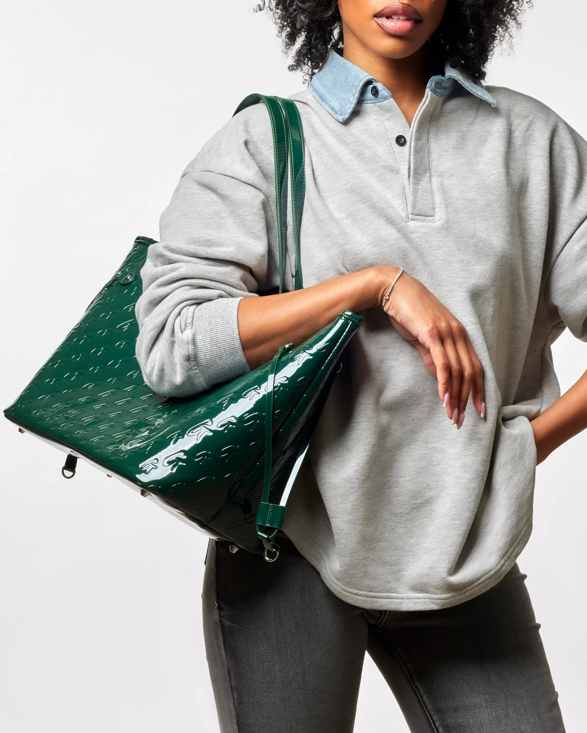 MONOGRAM GLAM TOTE WITH WRISTLET - MIRROR GREEN - Image 2