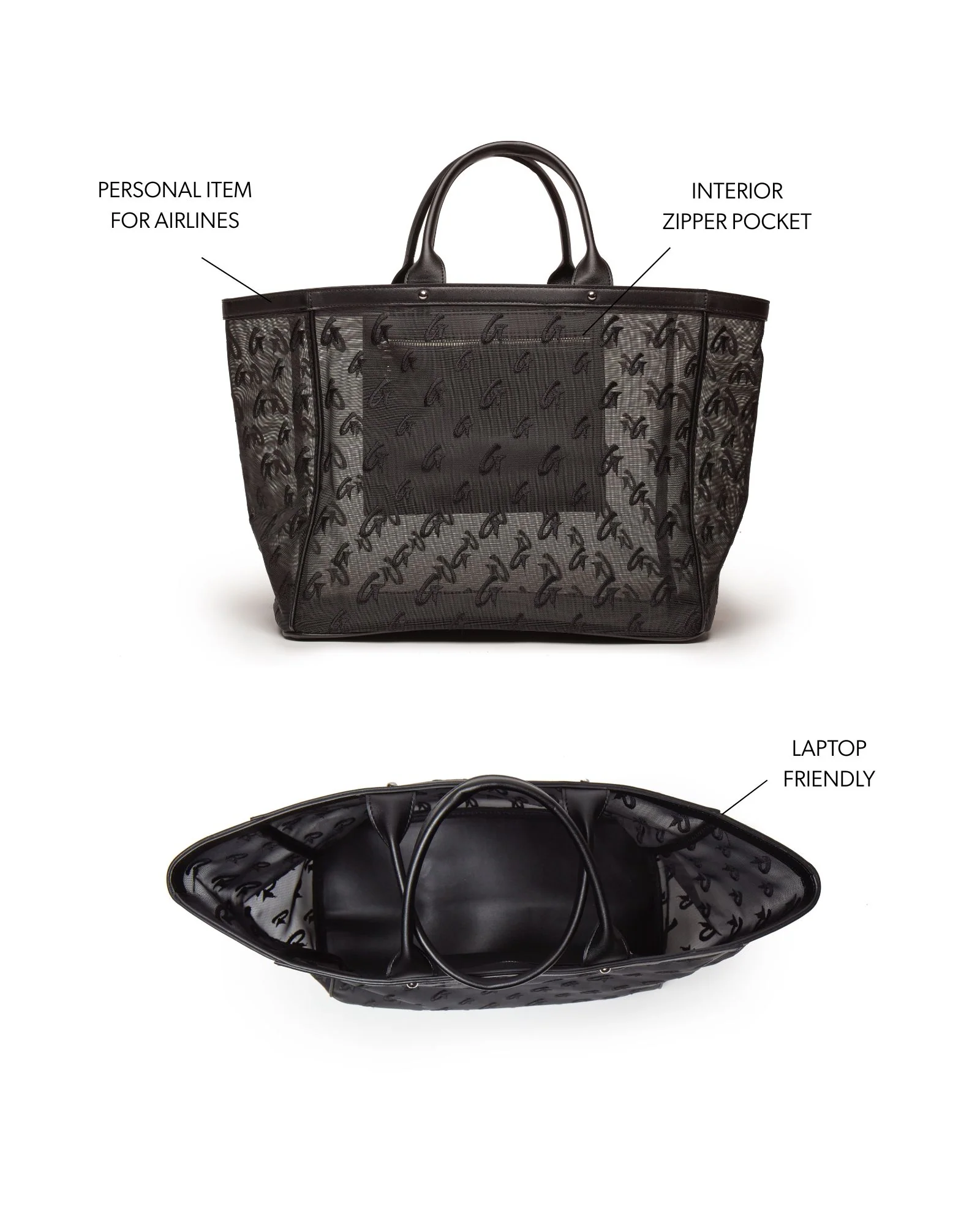 MESH MONOGRAM TOTE - BLACK - Image 6