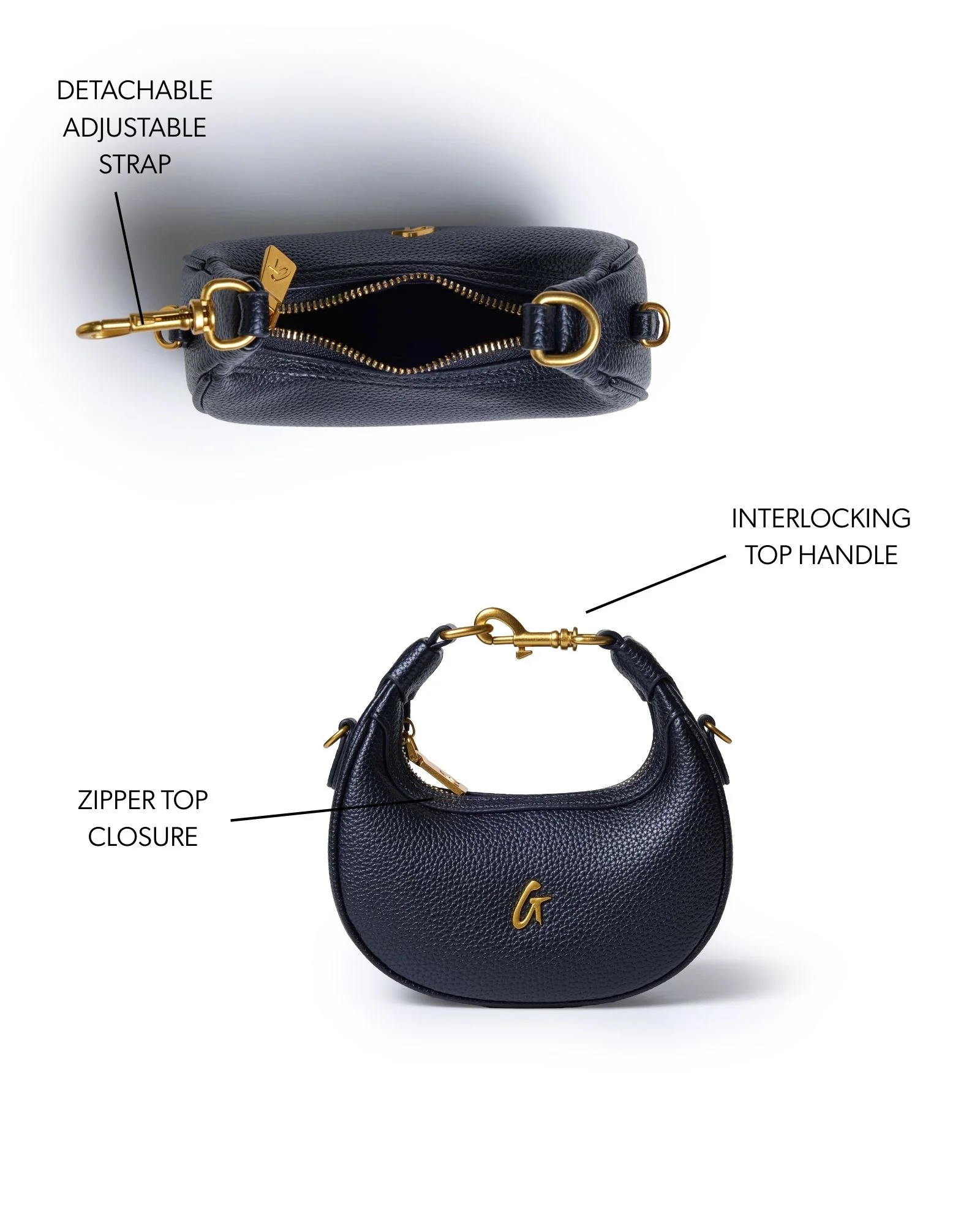 NANO PEBBLE HOBO BAG - BLACK - Image 8