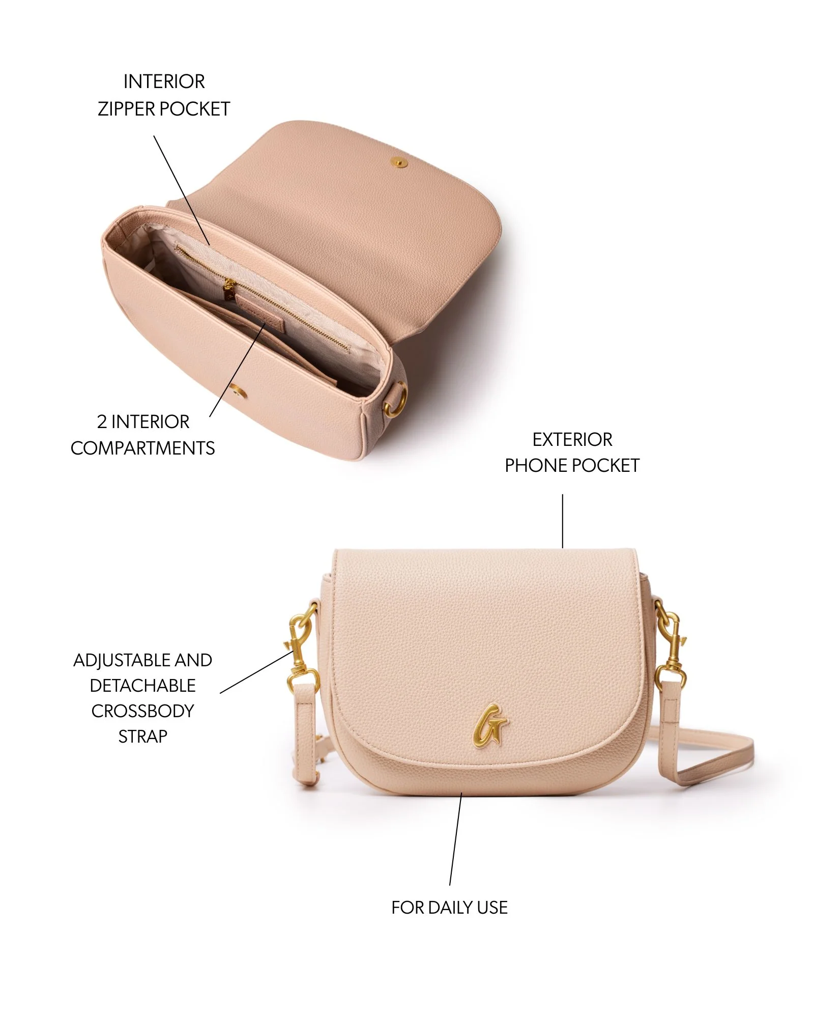 MEDIUM PEBBLE SHOULDER BAG - NUDE - Image 7