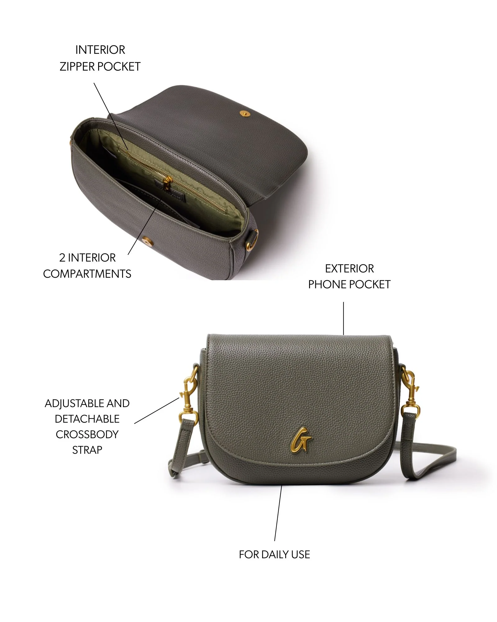 MEDIUM PEBBLE SHOULDER BAG - OLIVE GREEN - Image 7