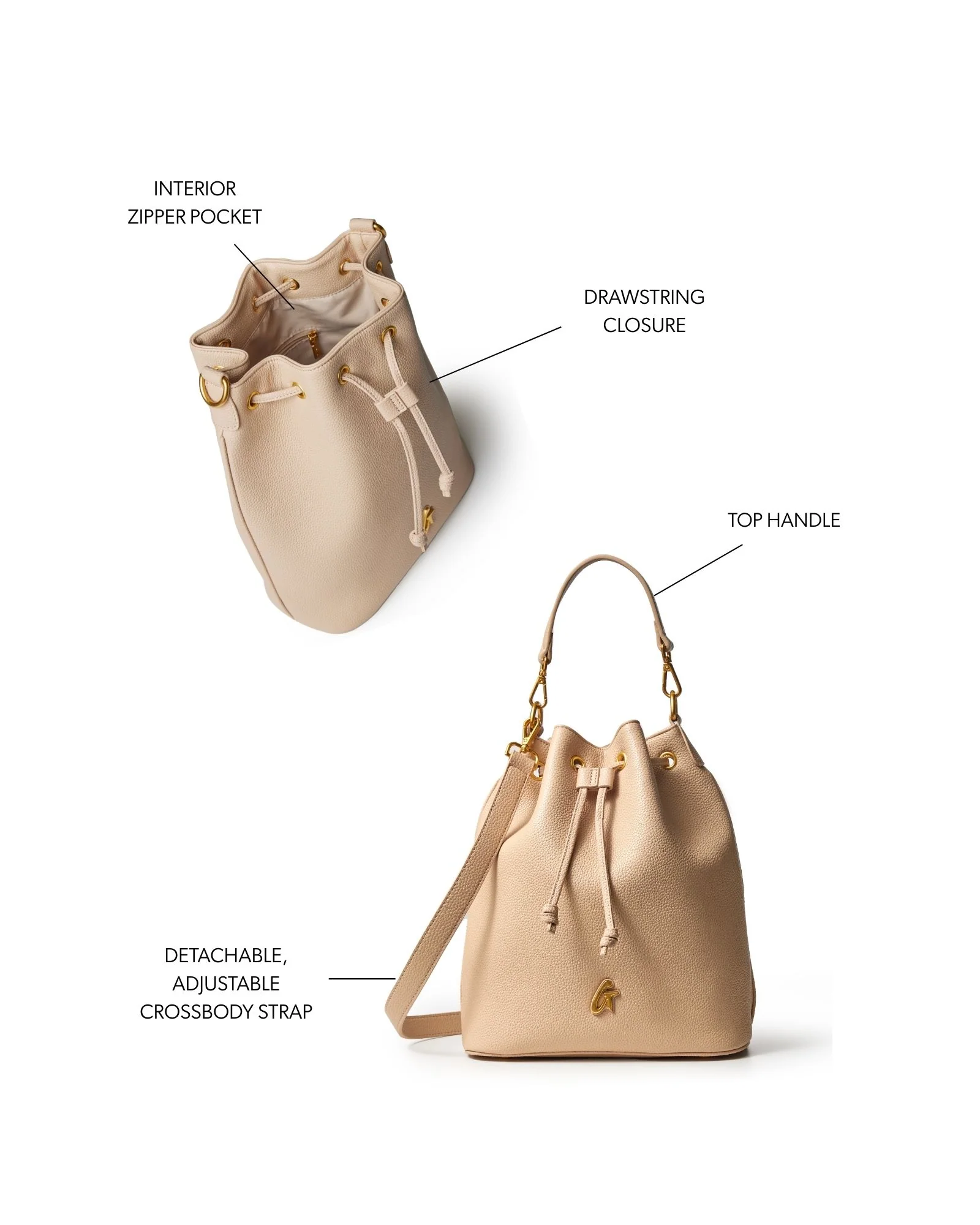 LARGE PEBBLE BUCKET BAG - NUDE - Image 8