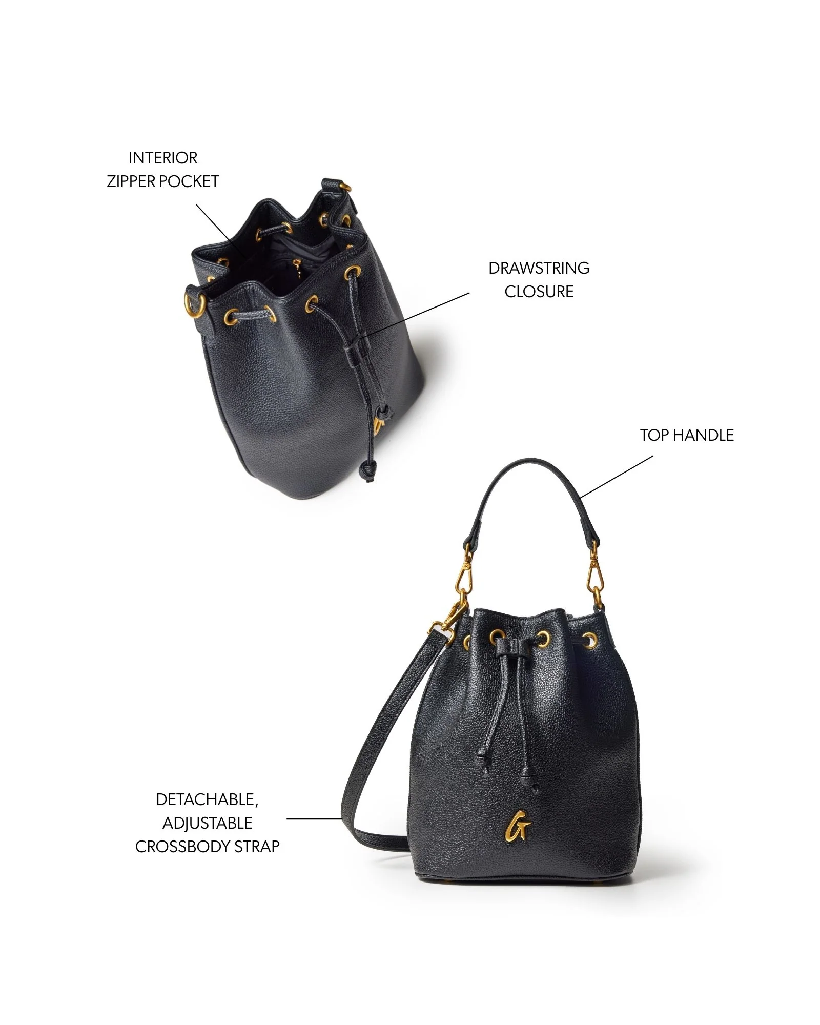 MEDIUM PEBBLE BUCKET BAG - BLACK - Image 8