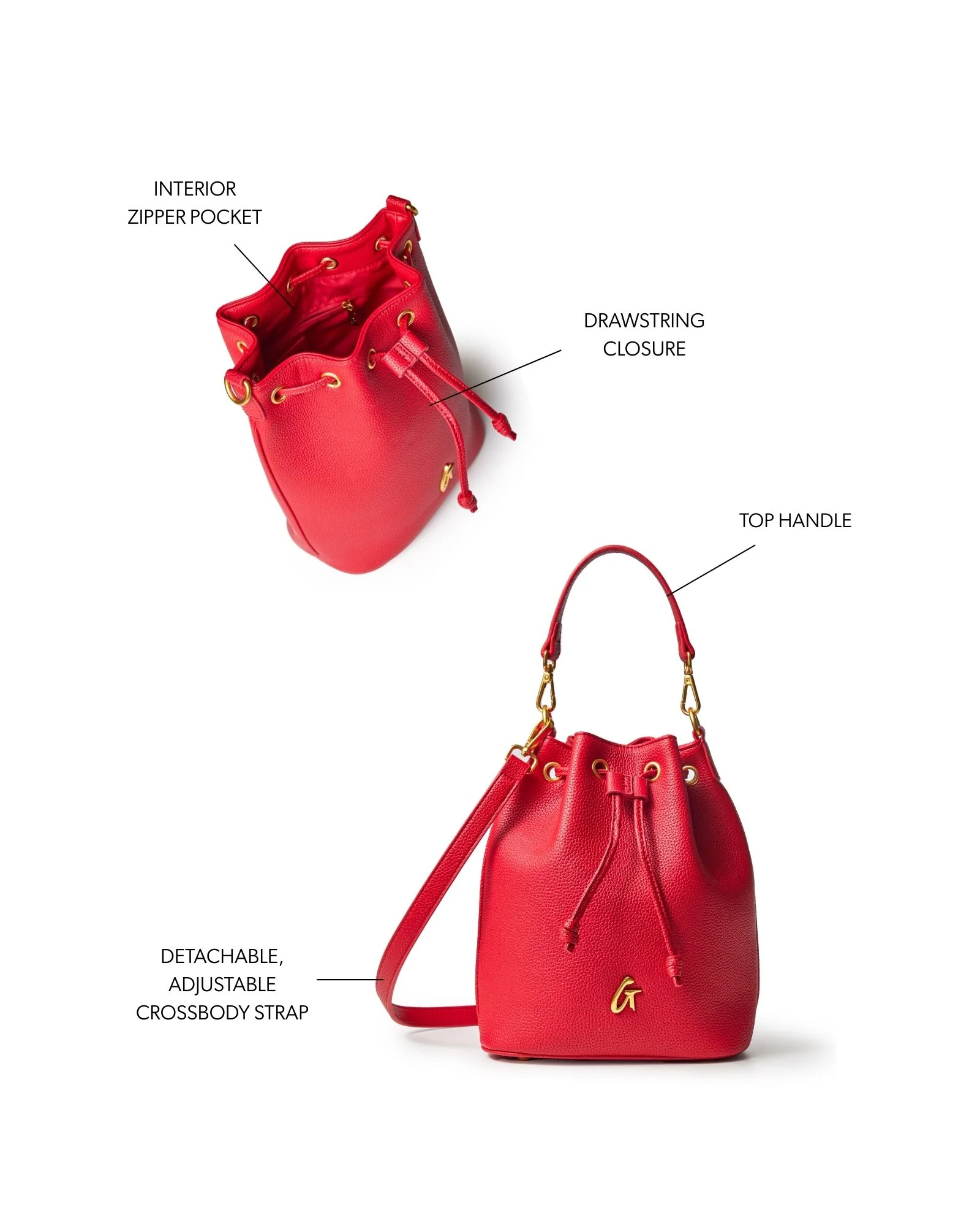 MEDIUM PEBBLE BUCKET BAG - RED - Image 8