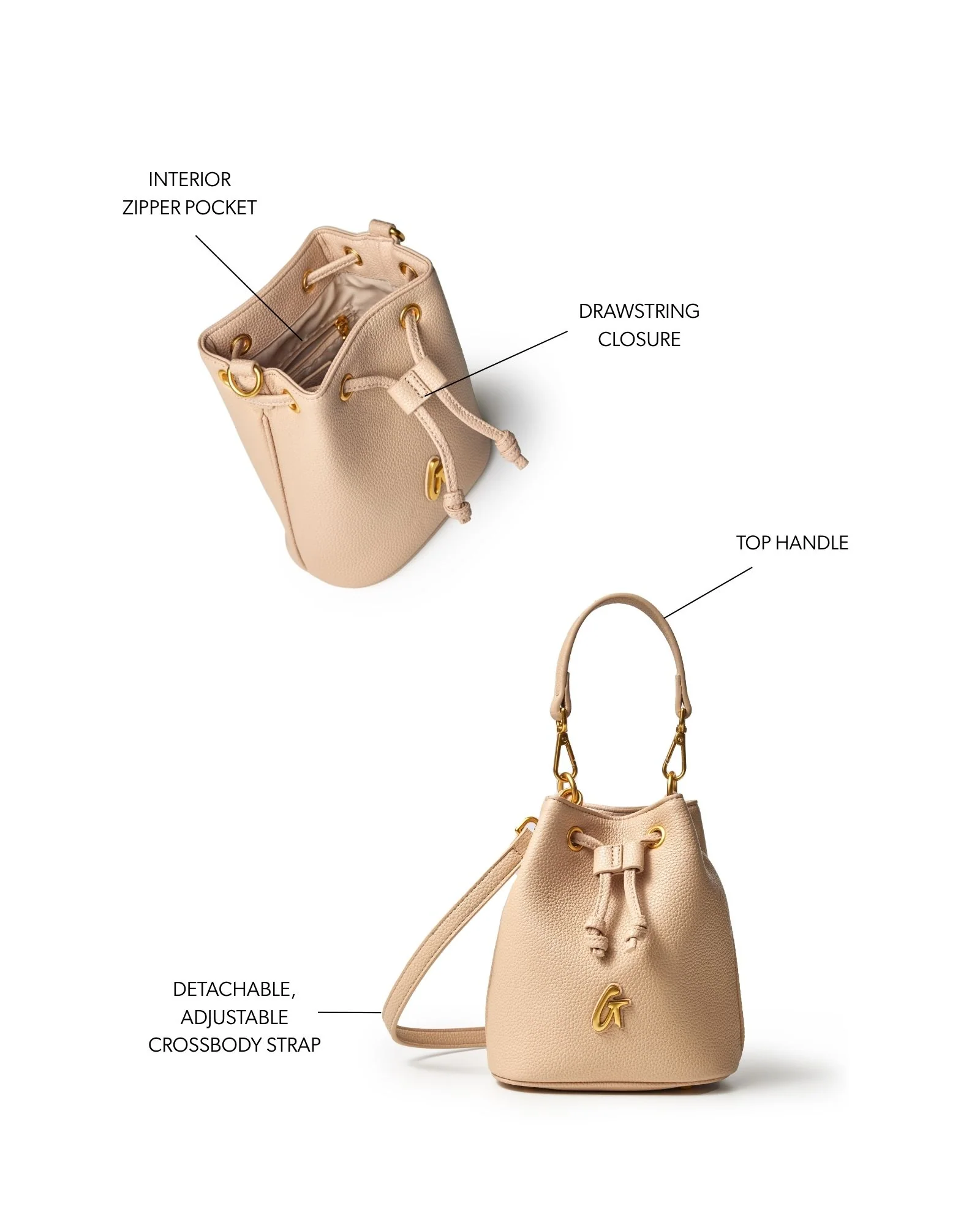 MINI PEBBLE BUCKET BAG - NUDE - Image 7