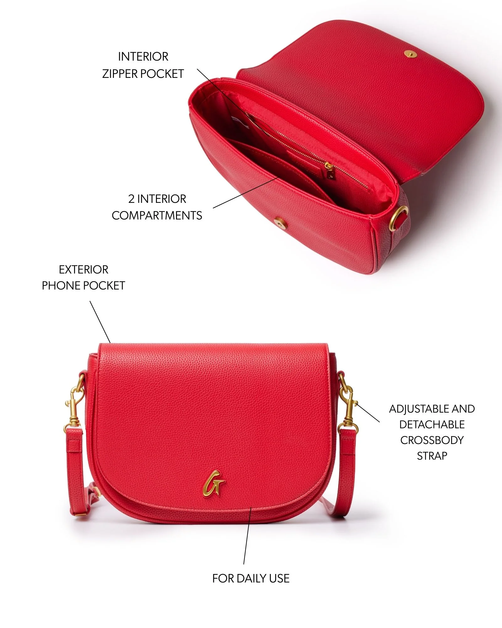 LARGE PEBBLE SHOULDER BAG - RED - Image 7